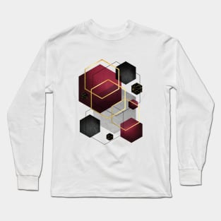 Geometric Hexagons in Red and Black Long Sleeve T-Shirt